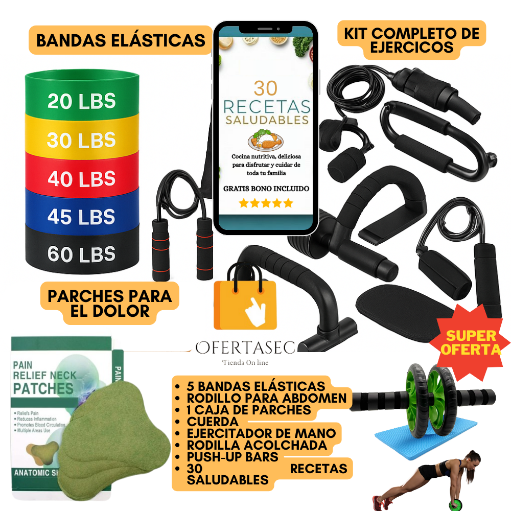 Kit De Ejercicios + Bandas Elásticas + Parches