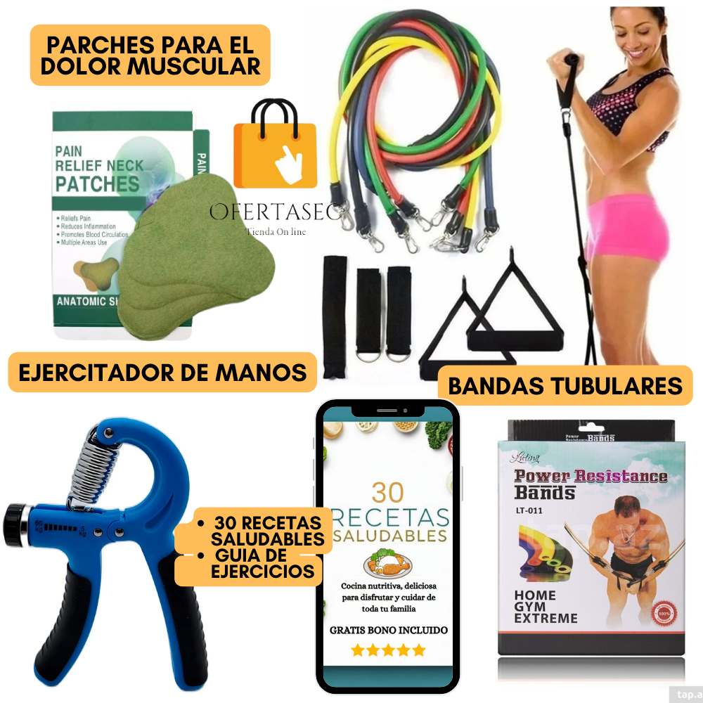 Bandas Tubulares + Ejercitador De Manos + Parches