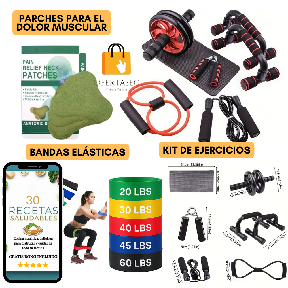 Kit De Ejercicios + Bandas Elásticas + Parches