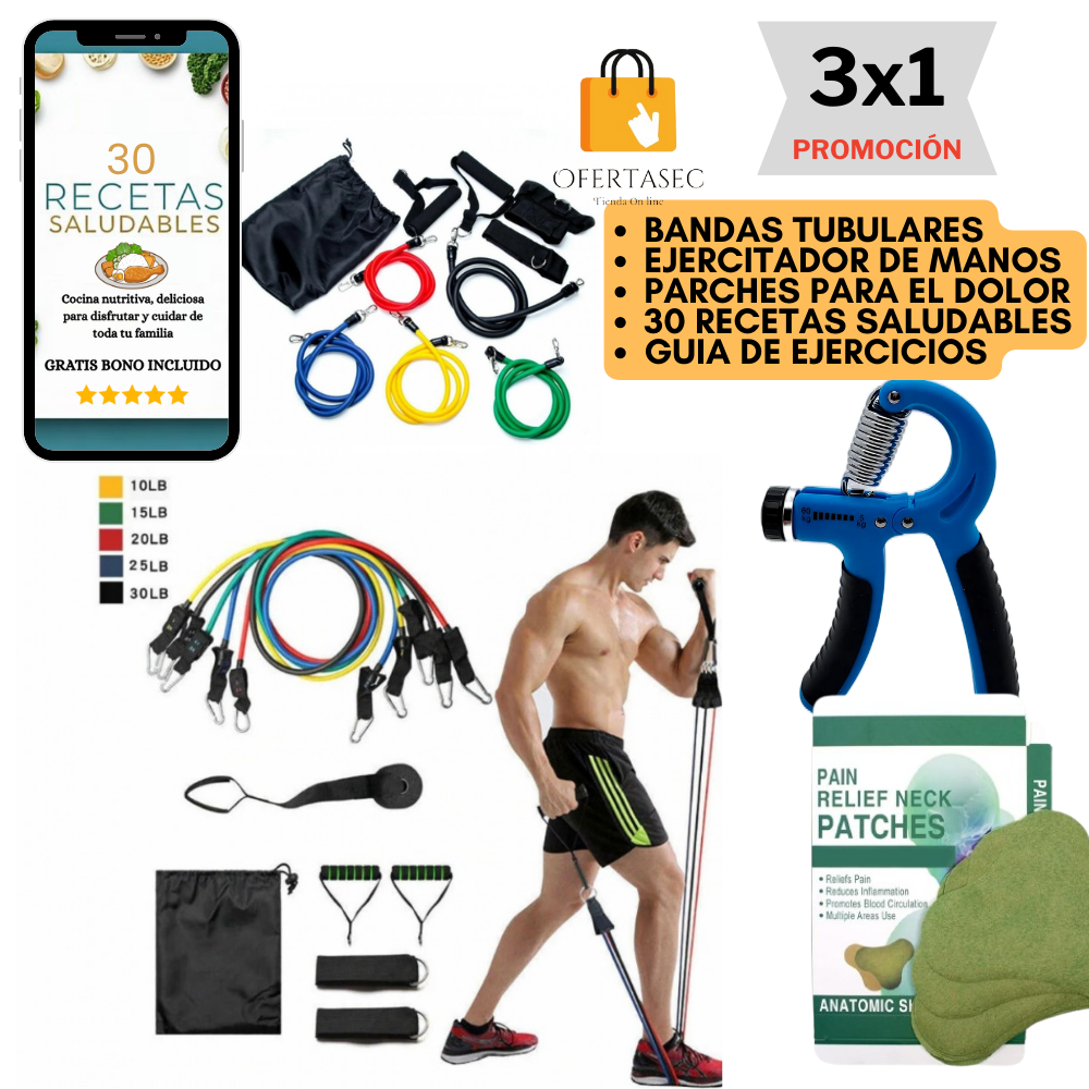 Bandas Tubulares + Ejercitador De Manos + Parches