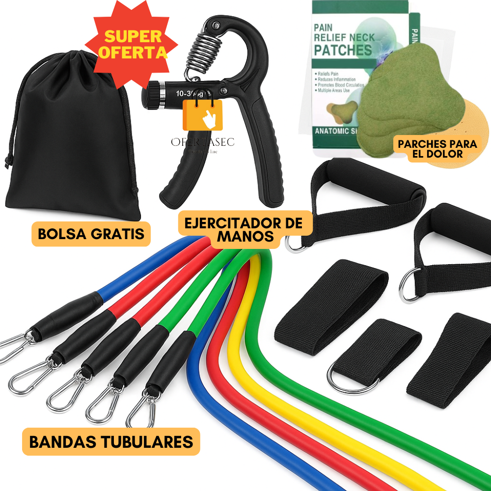 Bandas Tubulares + Ejercitador De Manos + Parches